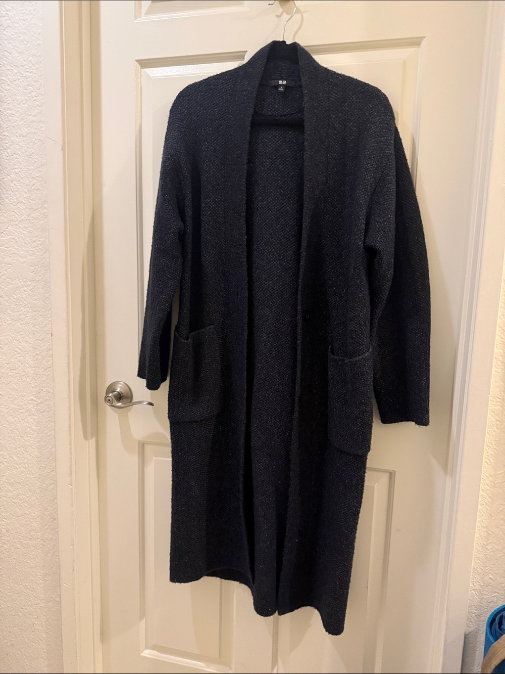 Long Open-Front Navy Blue Women's Sweater Cardigan
